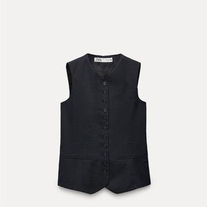 Zara Navy Blue Buttoned Vest